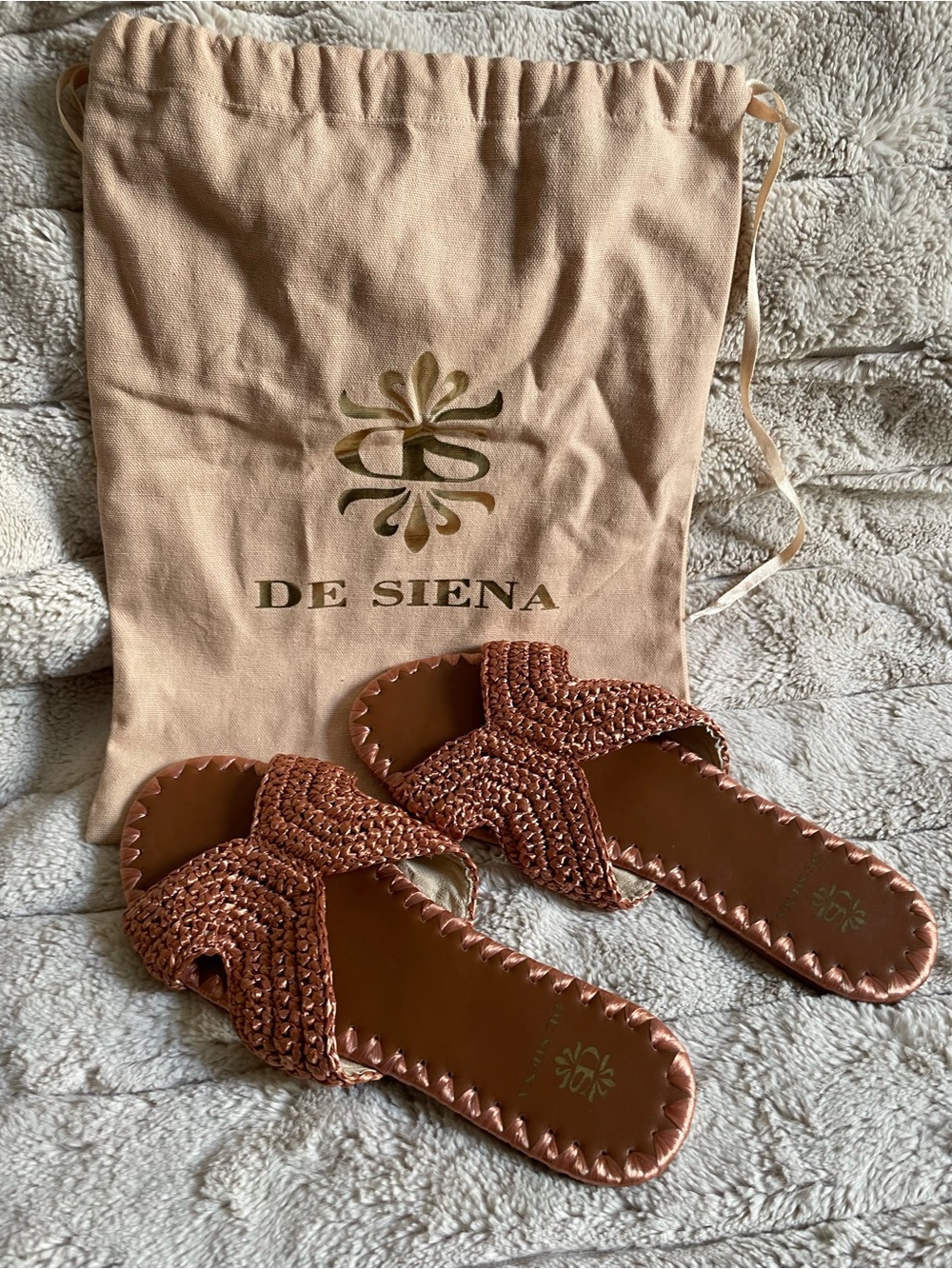 Women's Braided Slide Sandals in Cognac with dust bag (NWOT)